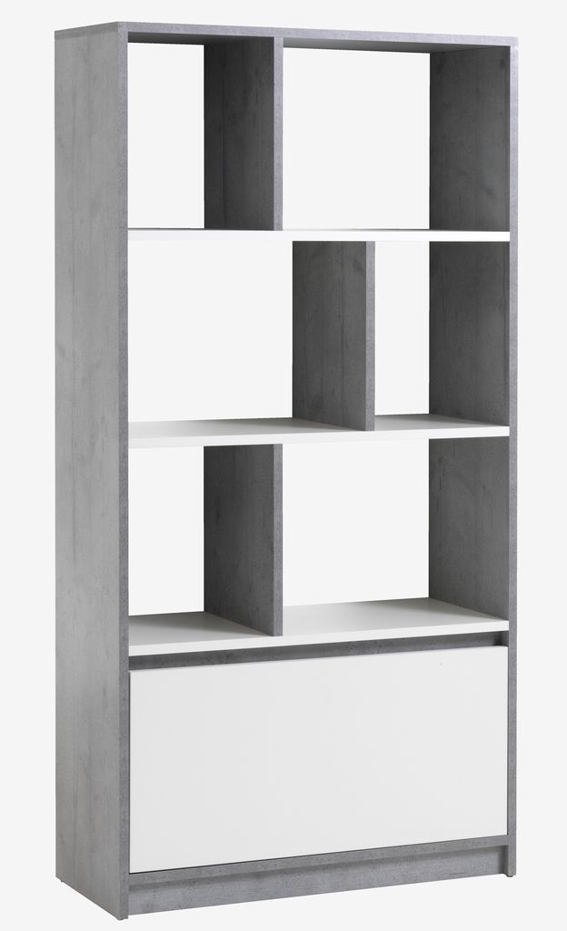 Bibliotecă BILLUND 1 sertar 3 rafturi alb/beton