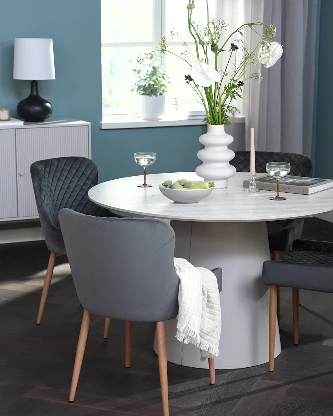 Masă KLIPLEV Ø120 aspect travertin