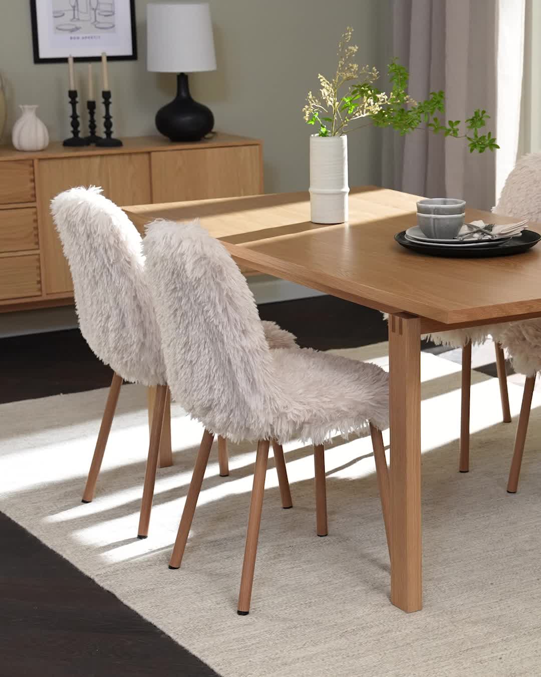 Scaun JONSTRUP imitație blană alb/stejar